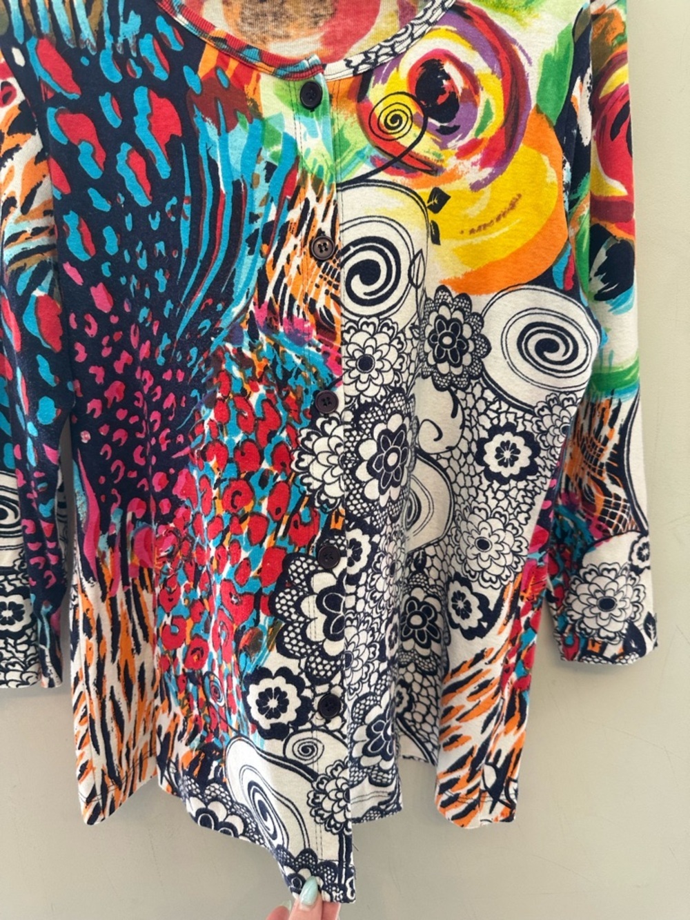 Vintage Y2K Era Mirror Image Colorful Abstract Artwork Button-Front Cardigan XL - Picture 5 of 7